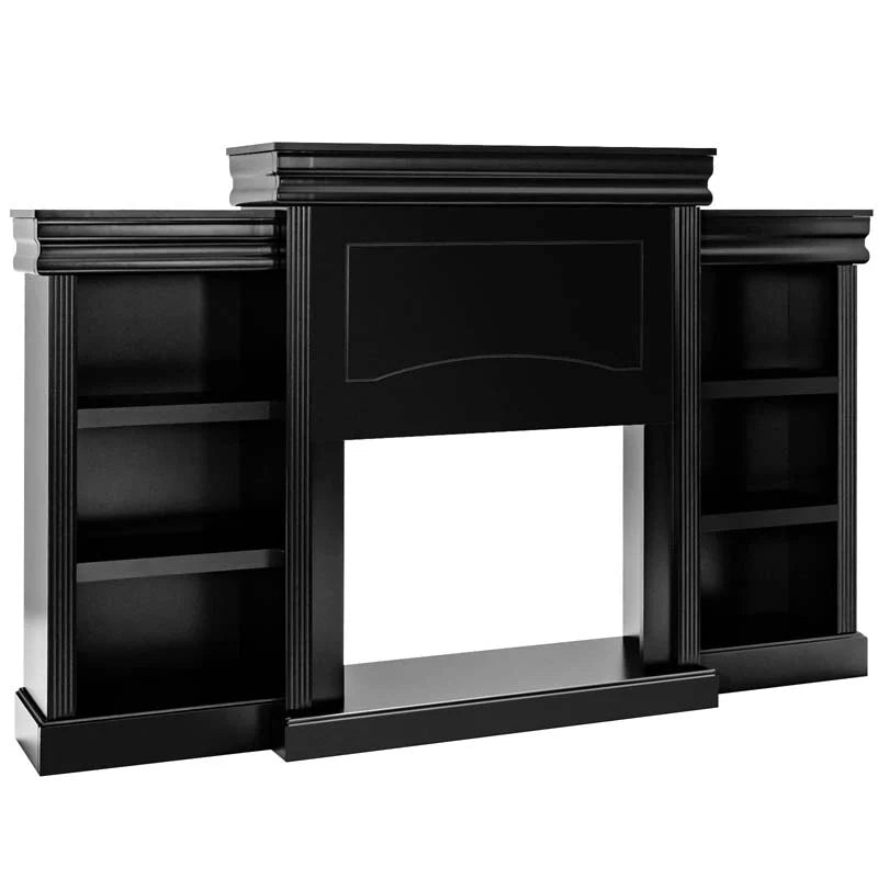 70" Fireplace Mantel TV Stand with Storage Shelves, Freestanding Wood Media Console for 28.5" Fireplace Insert, Living Room & Bedroom