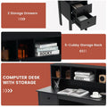 48" Home Office Desk with Power Outlets, USB & Type-C Charging Station, Modern Writing Desk w/ 5-Cubby Hutch & Drawers for Study Makeup Vanity