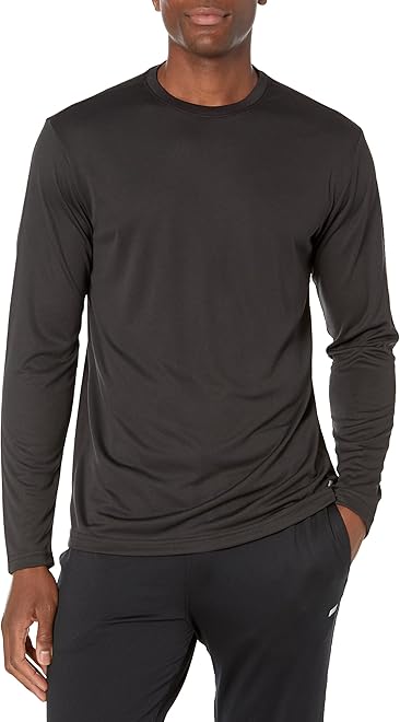 Men's Long Sleeve Moisture Wicking Performance Tech Workout Crew Neck T-Shirt