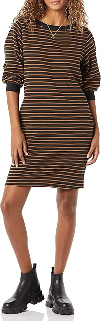 Women's Fleece Blouson Sleeve Boatneck Sweatshirt Dress (Available in Plus Size)