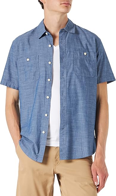 Men's Regular-Fit Short-Sleeve Button-Down Chambray Shirt